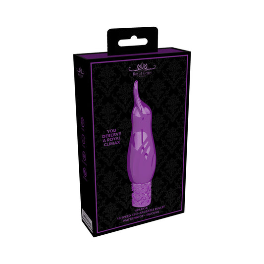 Royal Gems Sparkle Rechargeable Flicking Silicone Bullet Vibrator Purple