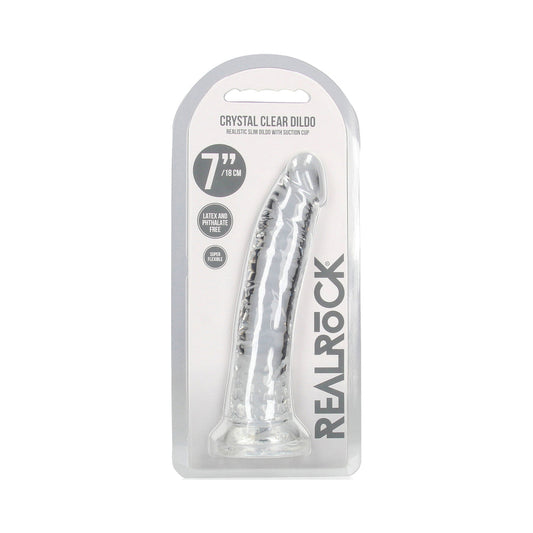 RealRock Crystal Clear Slim 7 in. Dildo Clear