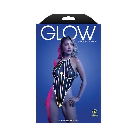 Fantasy Lingerie Glow Solar Flare Halter Tie Teddy with Underwire M/L