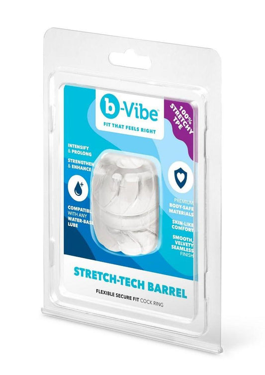 B-Vibe Stretch Tech Barrel Ultra Stretchy Cock Ring - Clear