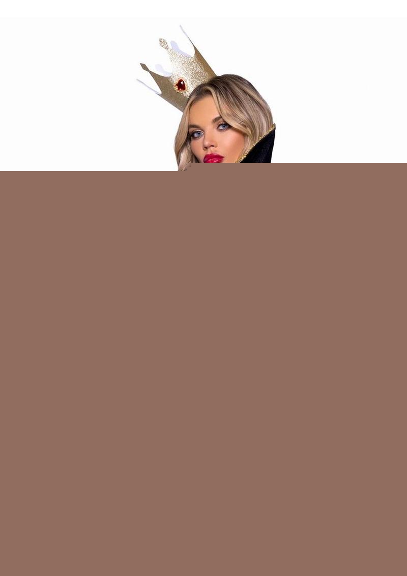 Leg Avenue Wicked Wonderland Queen Tow-Tone Boned Crop Top with Stay Up Collar and Broach Accent, Garter Panty with Peplum Skirt, and Crown Headband - Black/Red - Small - 3 Piece