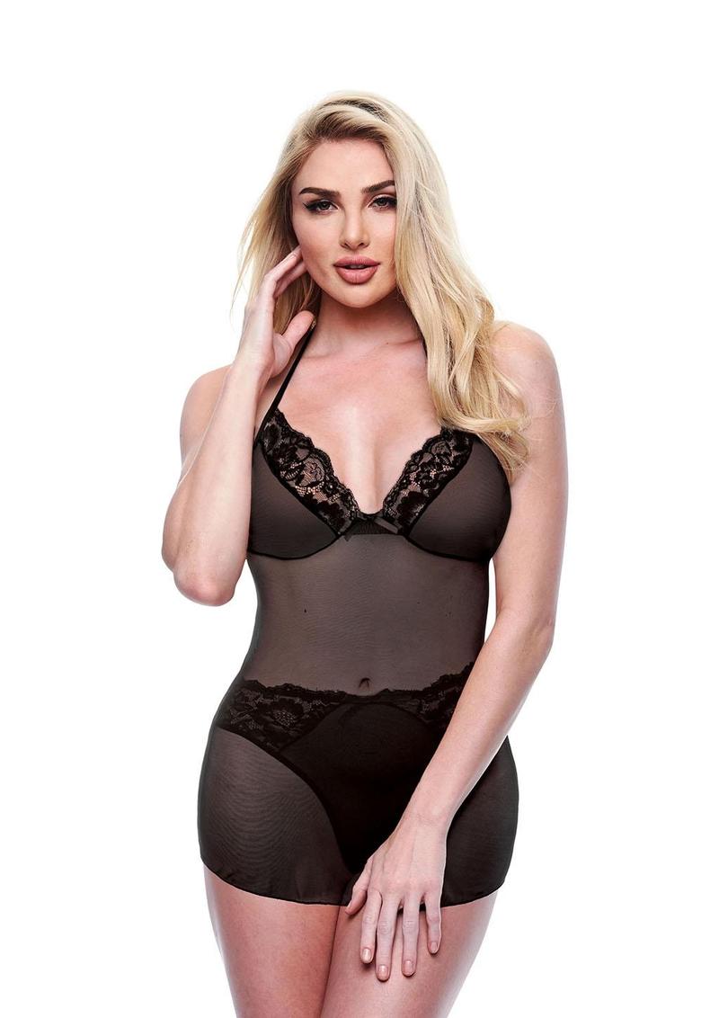 2pc Eco Chemise and Panty - Black - Large/Medium - Set