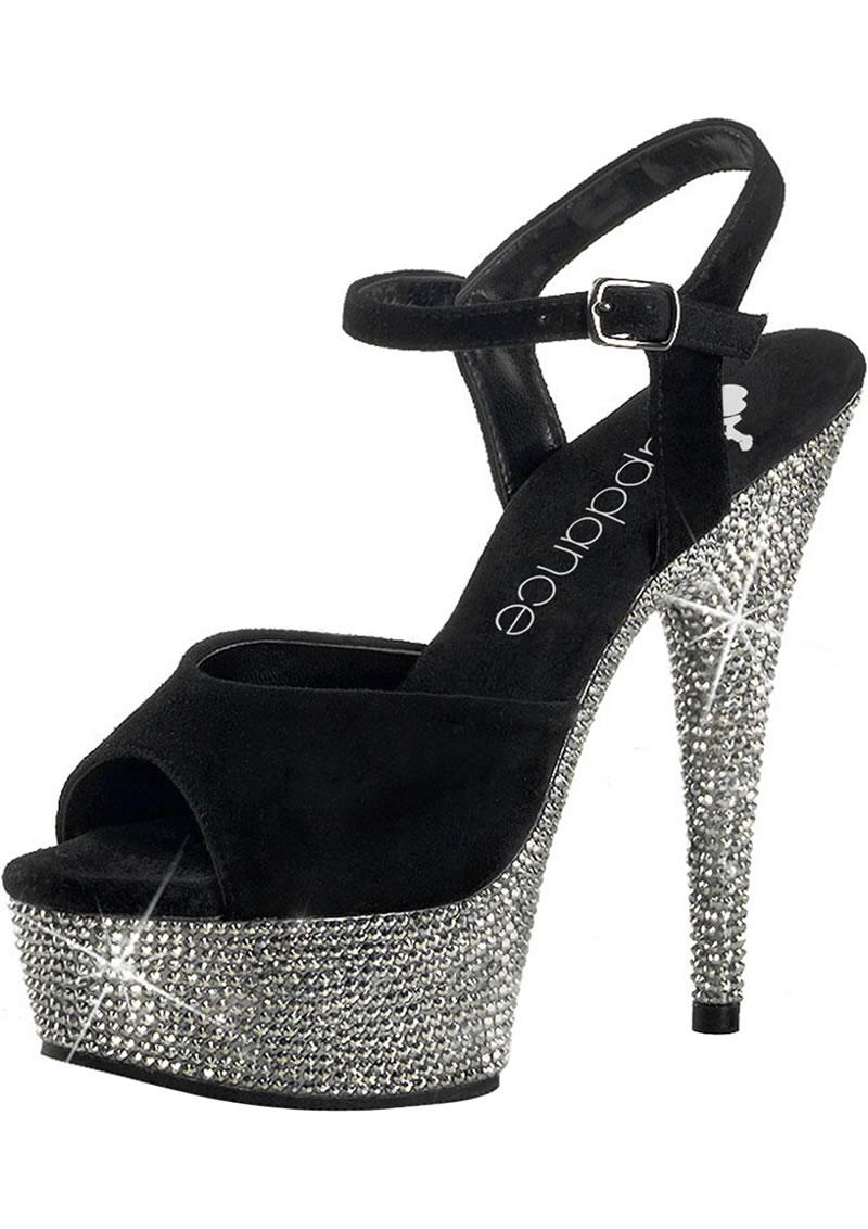 6in. Rhinestone Black Suede Strap - Black - Size 10