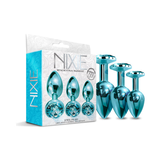 Nixie Metal Butt Plug Trainer Set 3-Piece Blue Metallic