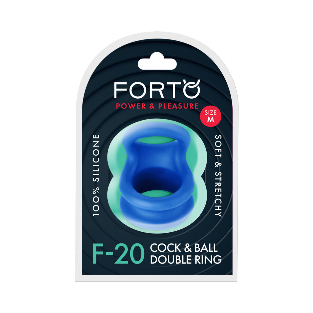 Forto F-20 Liquid Silicone Cockring & Ball Stretcher Medium Blue
