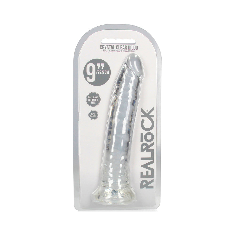 RealRock Crystal Clear Slim 9 in. Dildo Clear