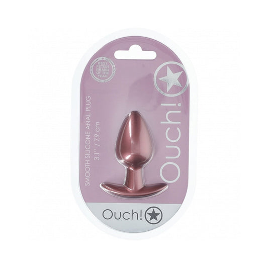 Ouch! Smooth Silicone Anal Plug Medium 3.1 in. Rose Gold