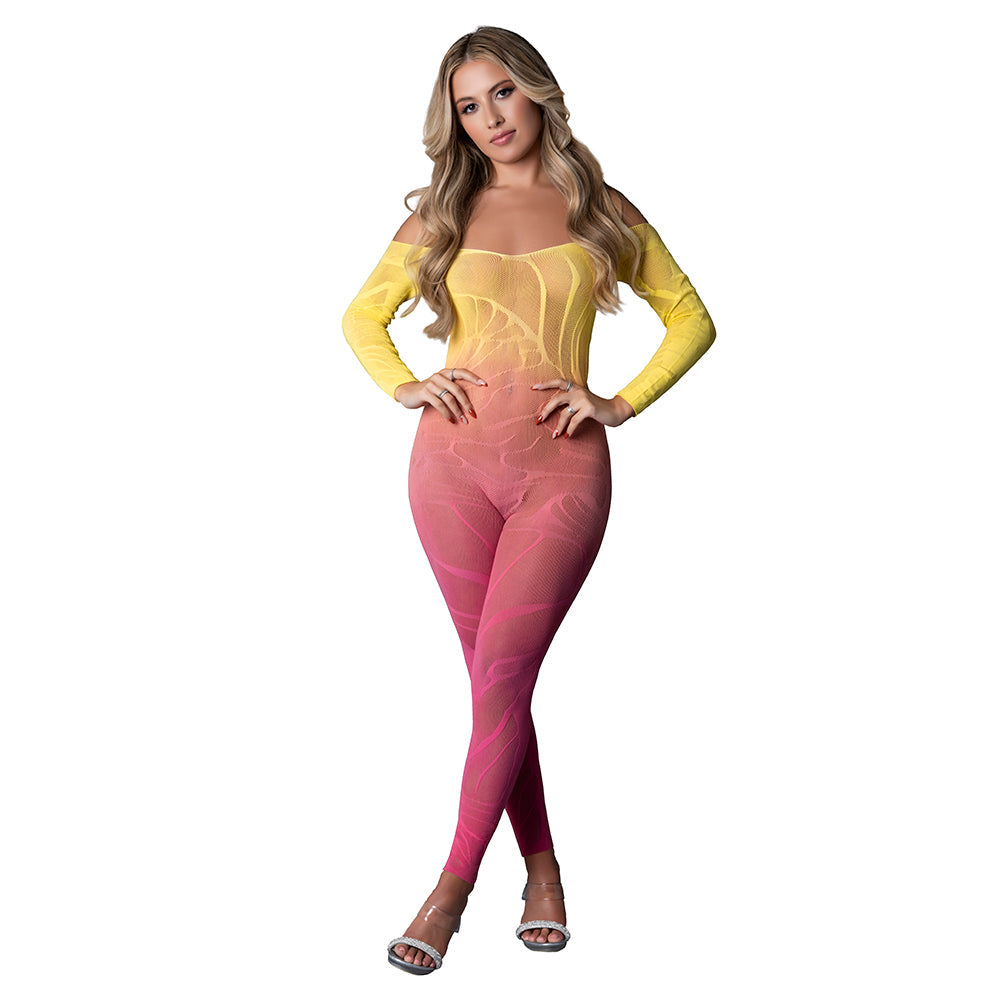 Magic Silk Seamless Long Sleeve Bodystocking Ombre Sunset O/S
