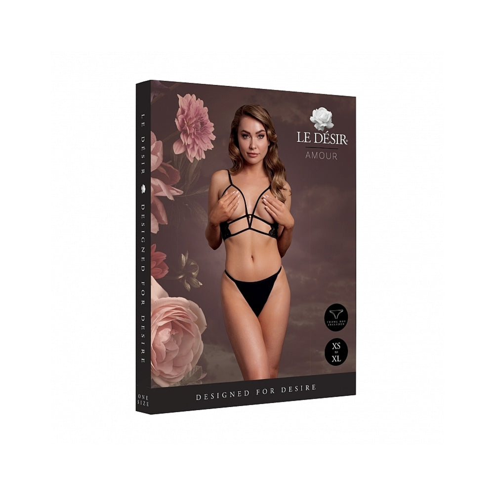 Le Desir Open Cup Triangle Bra with Lace and Adjustable Sliders Black O/S