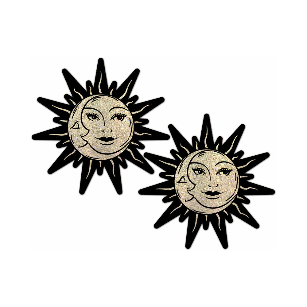 Pastease Sunburst: Sun & Moon Faces on Gold Glitter Sun Pasties
