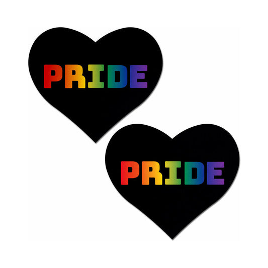 Pastease Love: Rainbow 'PRIDE' on Black Heart Pasties