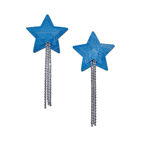 Pastease Tassel Pasties: Denim Star Pastease with Long Rhinestone Tassel