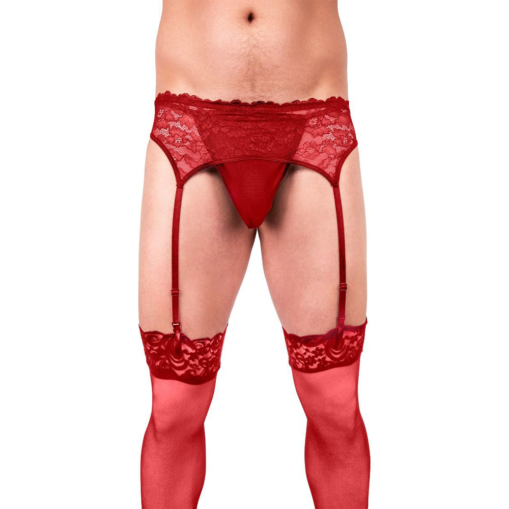 Prowler Lace Garter Set Red 2XL