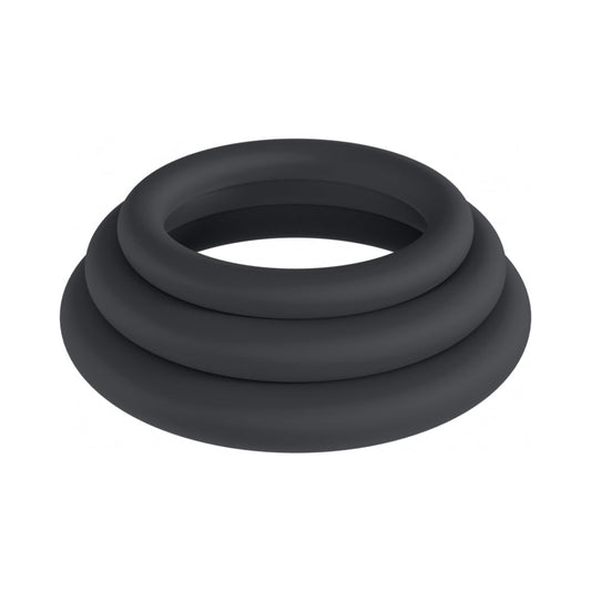 LEVELZ Classic Silicone Cock Ring Set of 3 (L/XL/XXL) Black