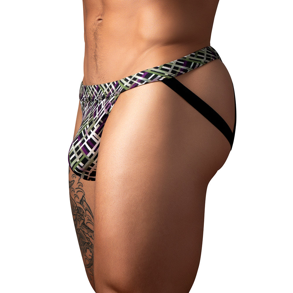 Male Power Gridlock'd Jock with Strap Print L/XL