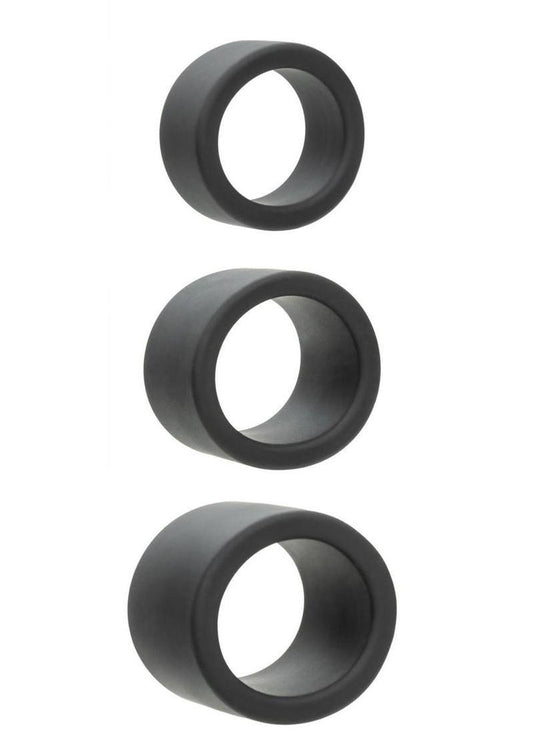 Alpha Liquid Silicone Cock Ring Endurance - Black - 3 Piece/Set