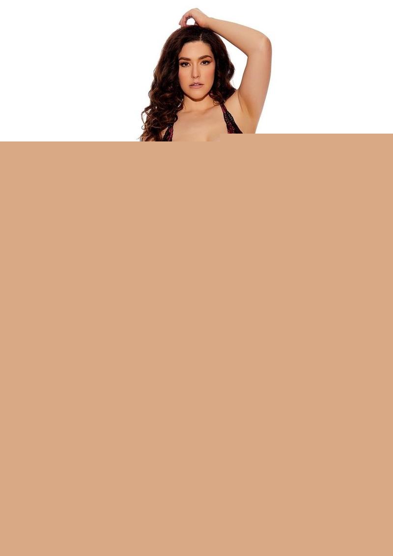 Barely Bare Strappy Plunging Teddy - Black - Plus Size/Queen