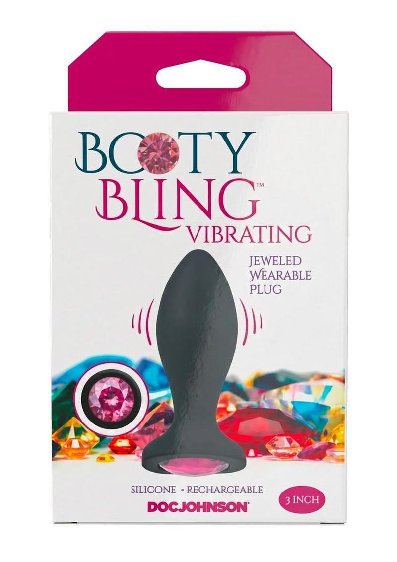 Booty Bling Jeweled Wearable Vibrating Silicone Plug - Pink - 3in