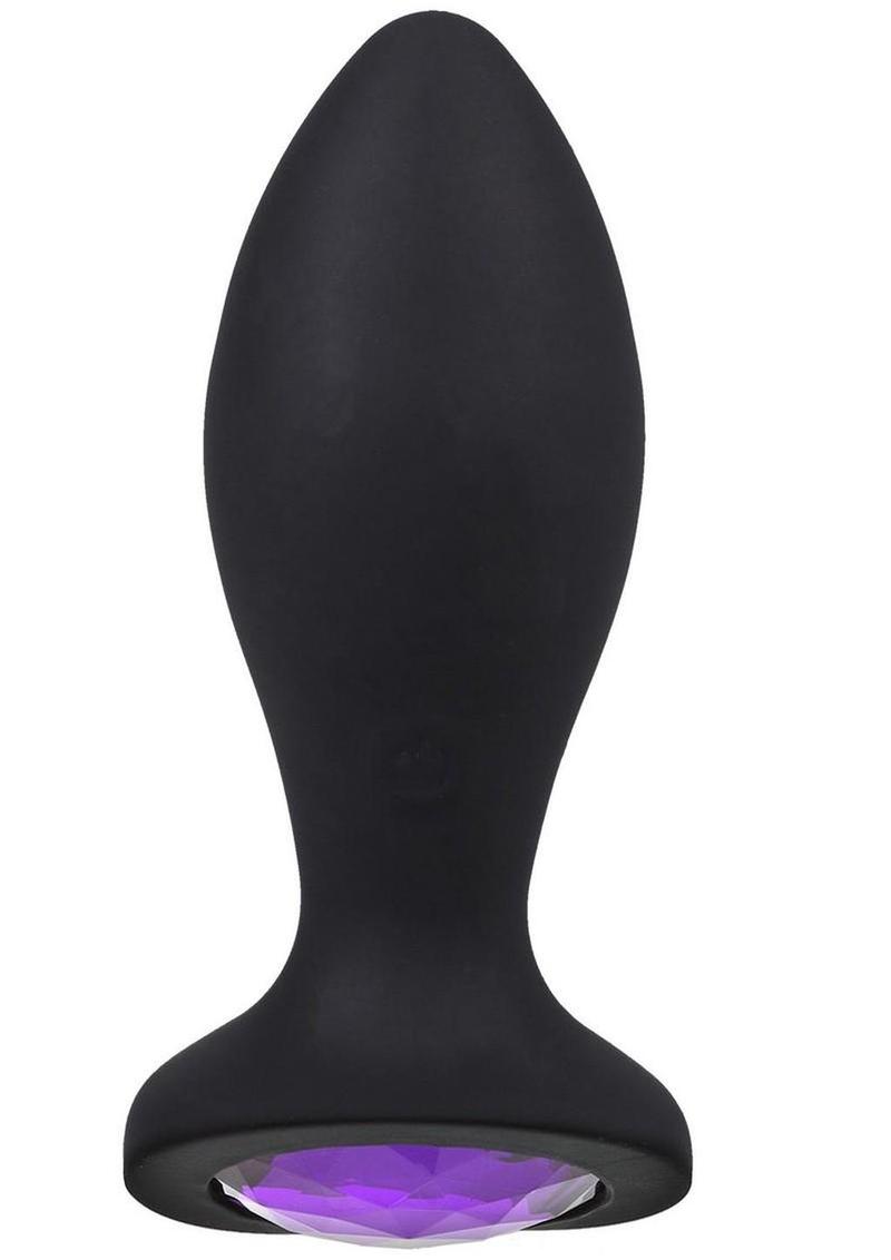 Booty Bling Jeweled Wearable Vibrating Silicone Plug - Purple - 3in
