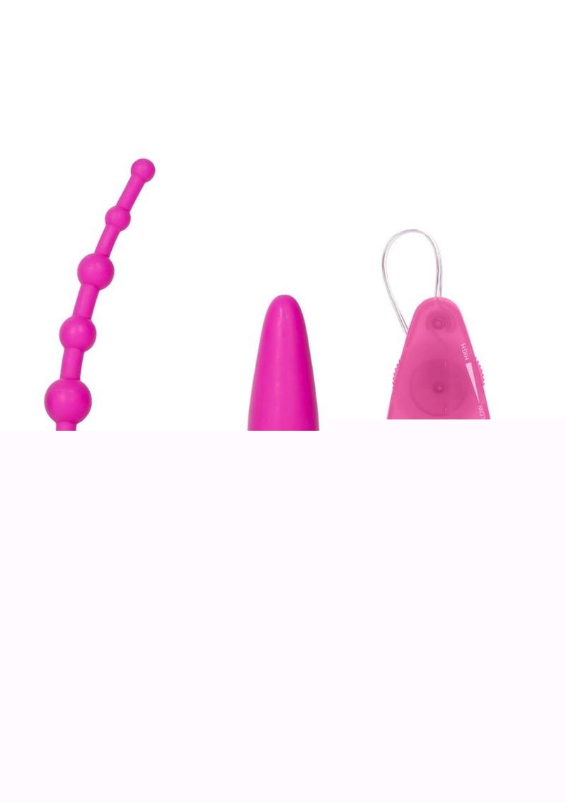 Booty Call Booty Double Dare Silicone Vibrating Butt Plug with Anal Beads - Pink