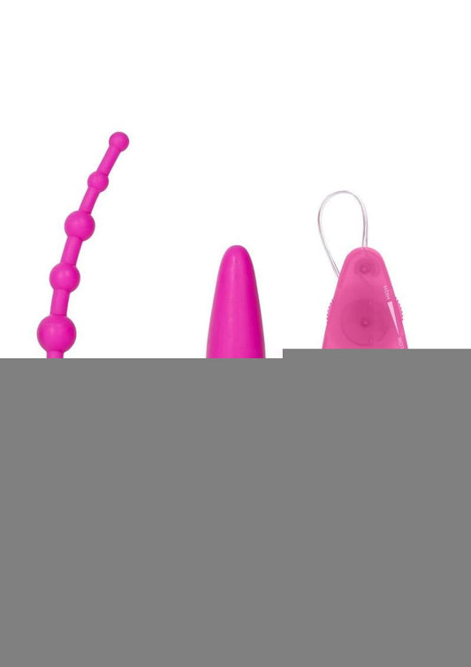 Booty Call Booty Double Dare Silicone Vibrating Butt Plug with Anal Beads - Pink