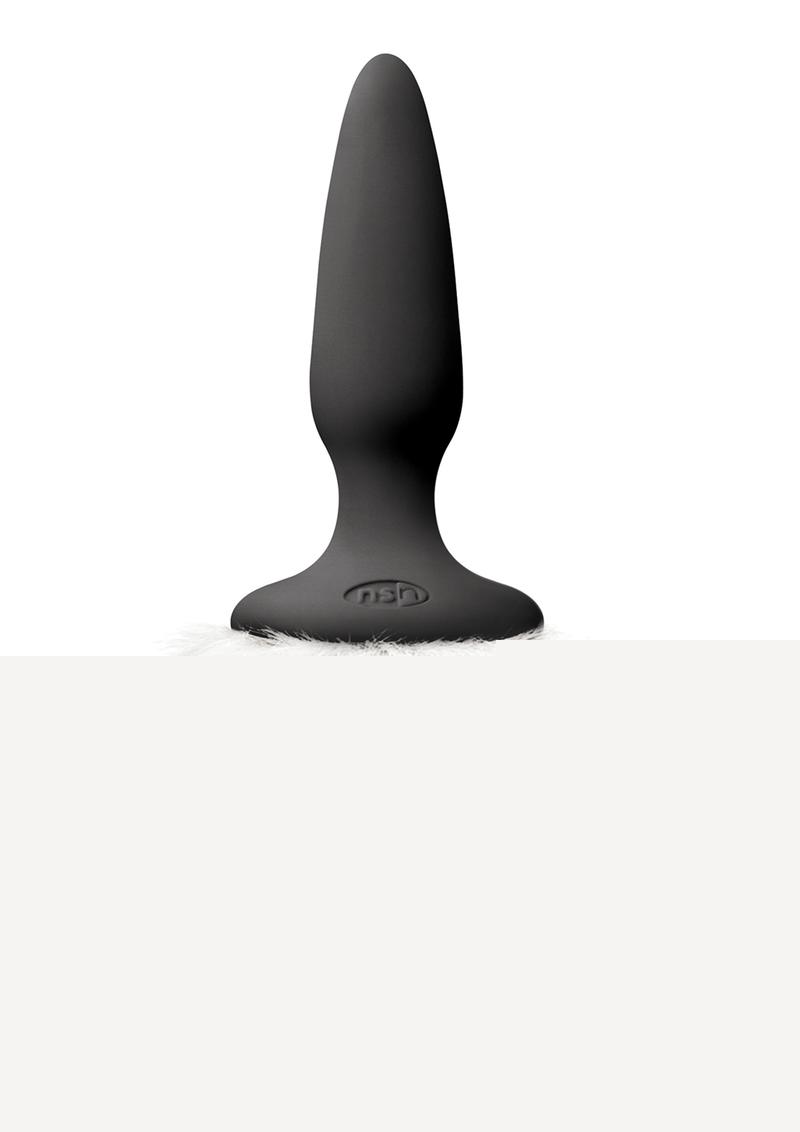 Bunny Tails Mini Silicone Butt Plug - White Fur - Black/White