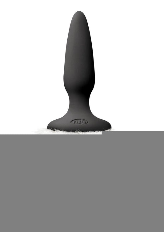 Bunny Tails Mini Silicone Butt Plug - White Fur - Black/White