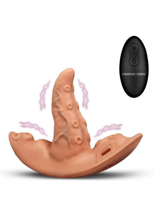 Creature Cocks Tenta Kiss Rechargeable Silicone Panty Vibe Tongue Harness with Remote - Black/Vanilla