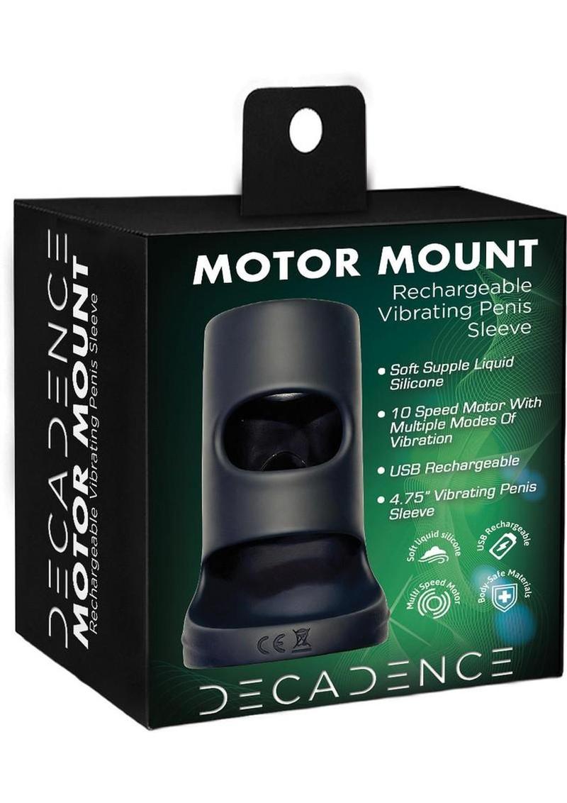 Decadence Motor Mount Rechargeable Silicone Vibrating Penis Sleeve - Black - 4.75in