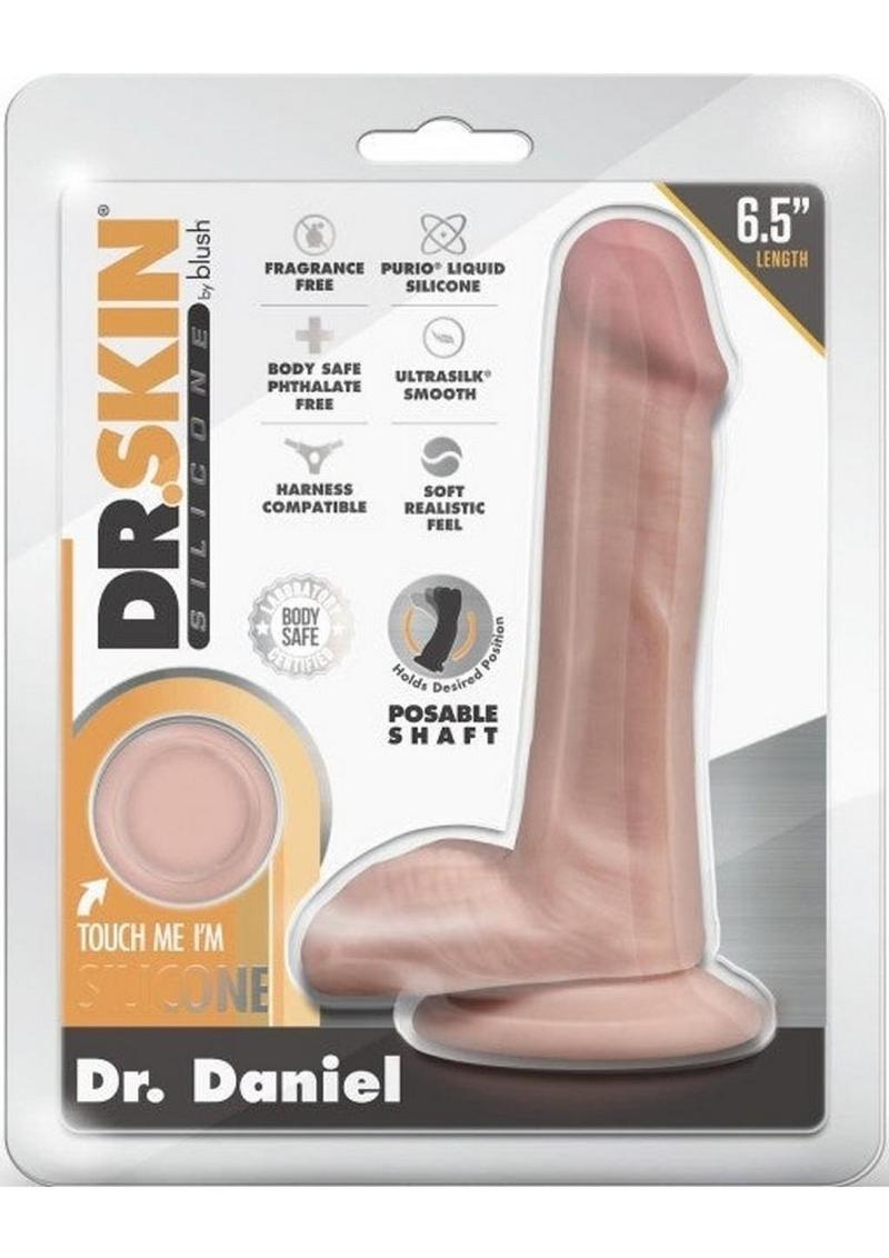 Dr. Skin Dr. Daniel Silicone Dildo with Balls and Suction Cup - Vanilla - 6in