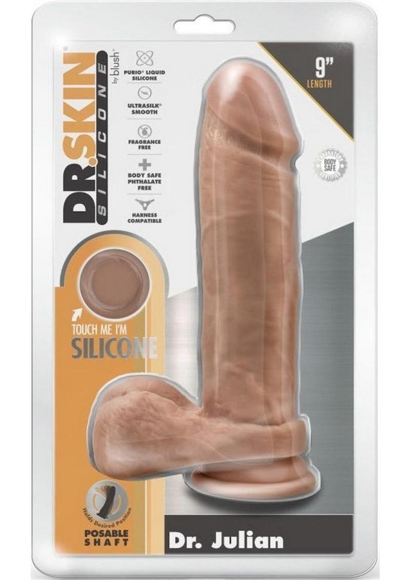 Dr. Skin Silicone Dr. Julian Dildo with Balls and Suction Cup - Caramel - 9in