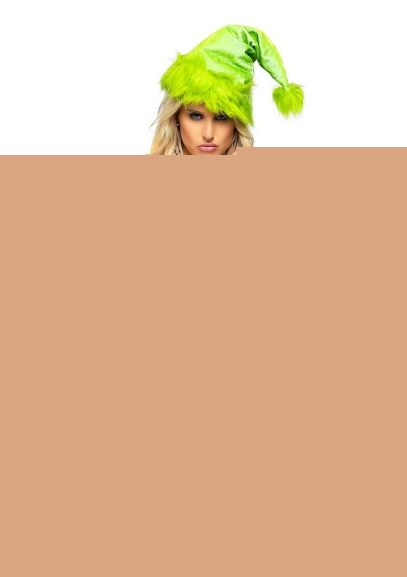 Leg Avenue Christmas Baddie Set Ruched Velvet Dress with Tie Back Halter Straps and Fur Trim, Wrist Cuffs, and Hat - Green - XSmall - 3 Piece