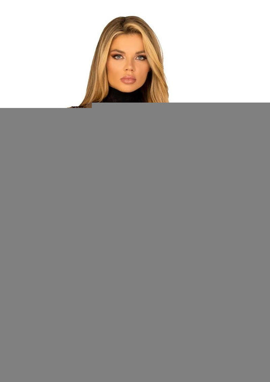 Leg Avenue Fishnet High Neck Long Sleeved Bodysuit with Snap Crotch - Black - One Size