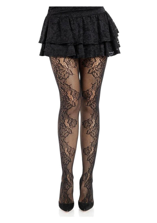Leg Avenue Fleurine Eyelet Lace Tights - Black - One Size