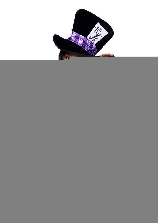 Leg Avenue Mischievous Mad Hatter Garter Bodysuit with Strappy Deep-V and Puff Sleeves, Bow Collar, and Mad Hatter Hat - Multicolor - Small - 3 Piece