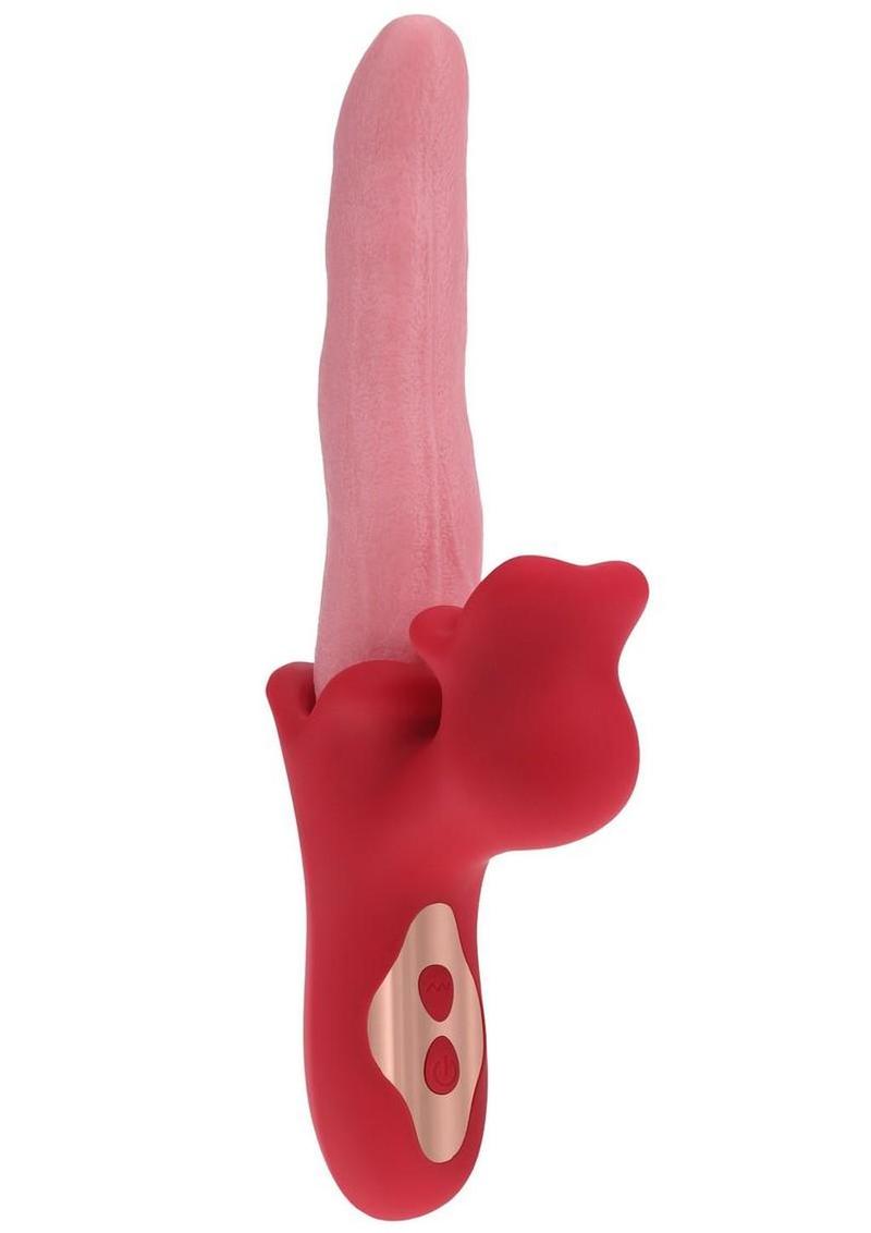 Loveline Langue Wavelike Vibrating Tongue Rechargeable Silicone Stimulator - Pink/Red