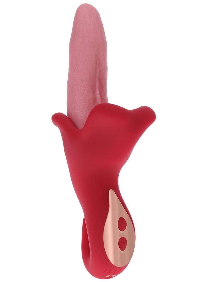 Loveline Spin Rotating Vibrating Tongue Rechargeable Silicone Stimulator - Pink/Red