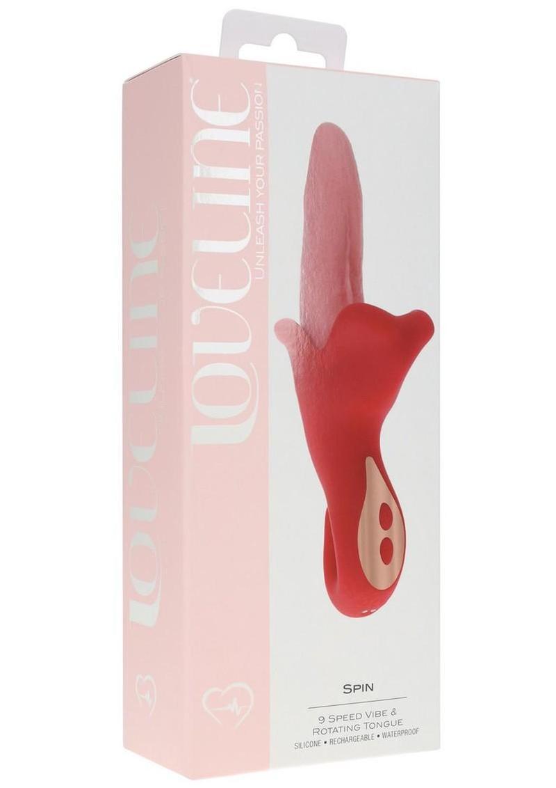 Loveline Spin Rotating Vibrating Tongue Rechargeable Silicone Stimulator - Pink/Red