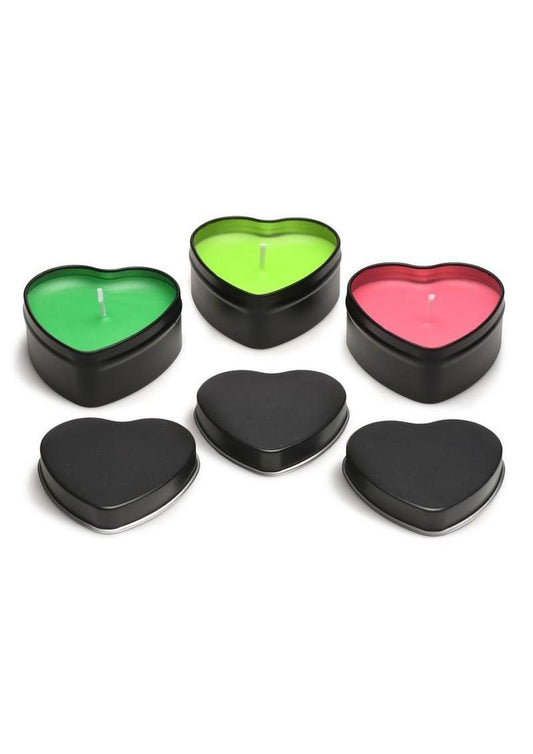 Master Series Burning Heart Blacklight Reactive Heart Drip Candle Set (3 Piece) - Neon