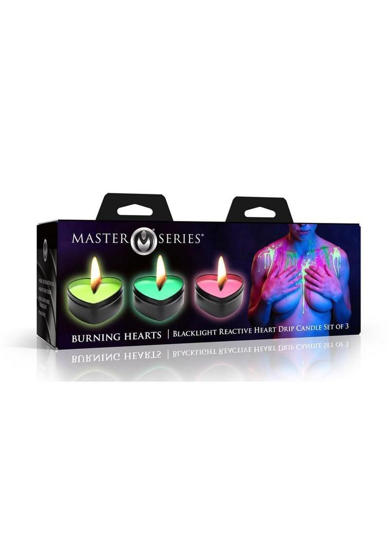 Master Series Burning Heart Blacklight Reactive Heart Drip Candle Set (3 Piece) - Neon