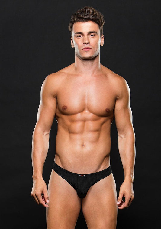 Microfiber Black Waffle Thong - Black - Large/XLarge