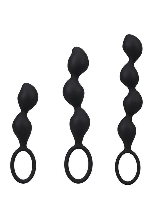 Mood Naughty Contour Beads Trainer Silicone Anal Plug - Black - 3 Piece Set