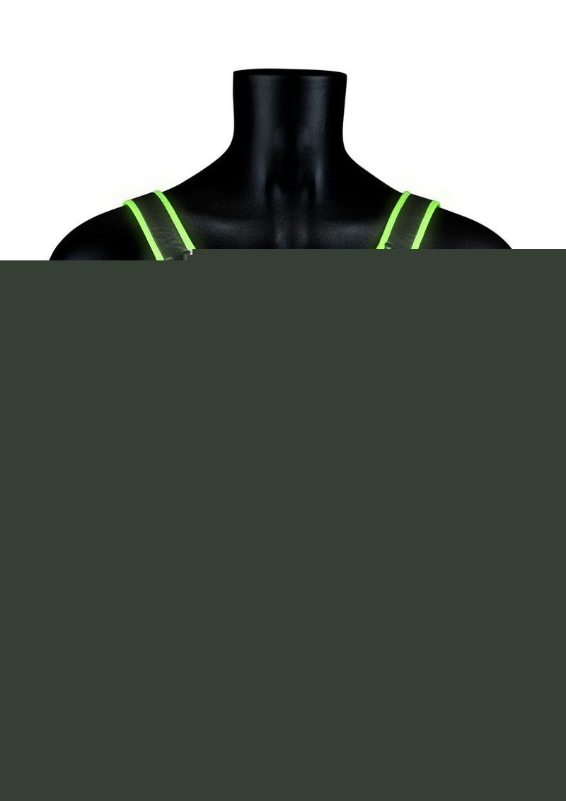 Ouch! Bonded Leather Body Harness - Black/Glow In The Dark/Green - Large/XLarge