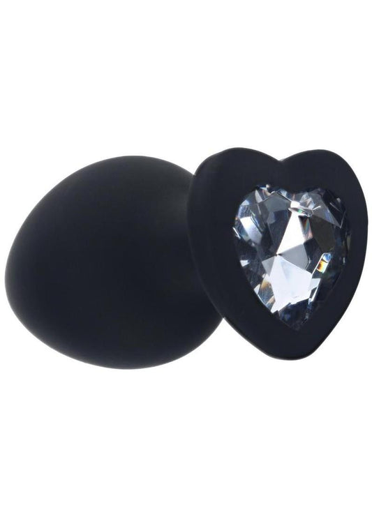 Ouch! Heart Diamond Silicone Butt Plug - Black - Large