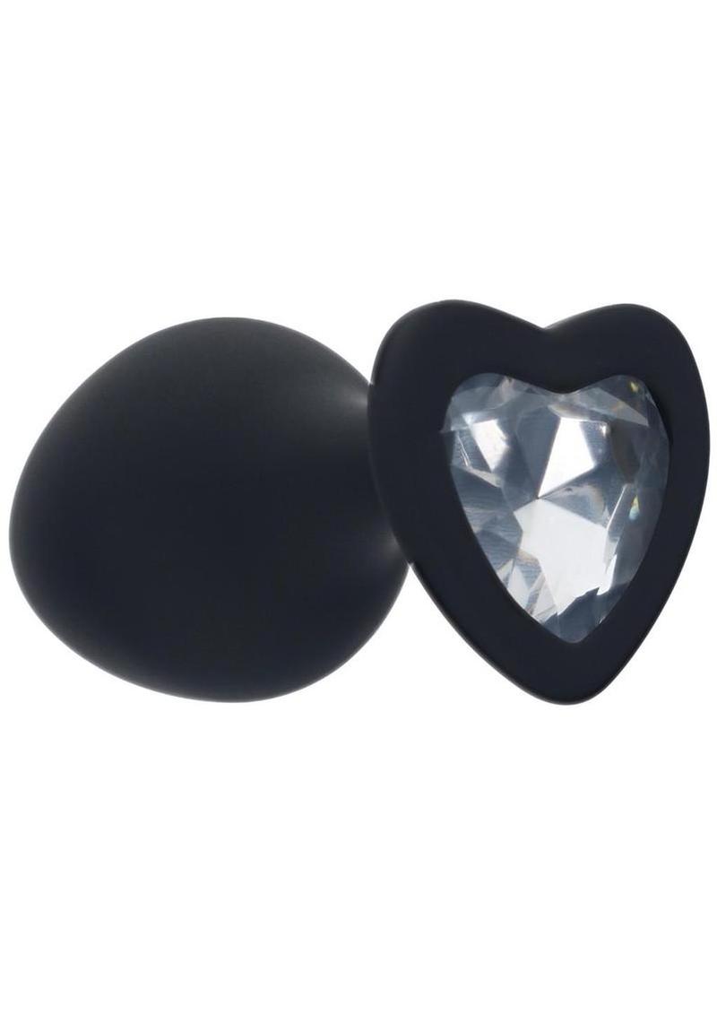 Ouch! Heart Diamond Silicone Butt Plug - Black - Medium