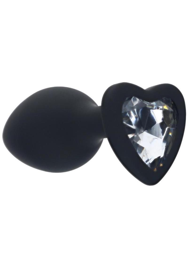Ouch! Heart Diamond Silicone Butt Plug - Black - Small