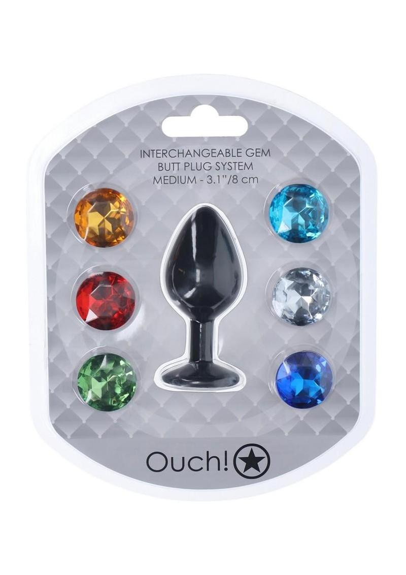 Ouch! Round Diamond Silicone Butt Plug - Black - Medium