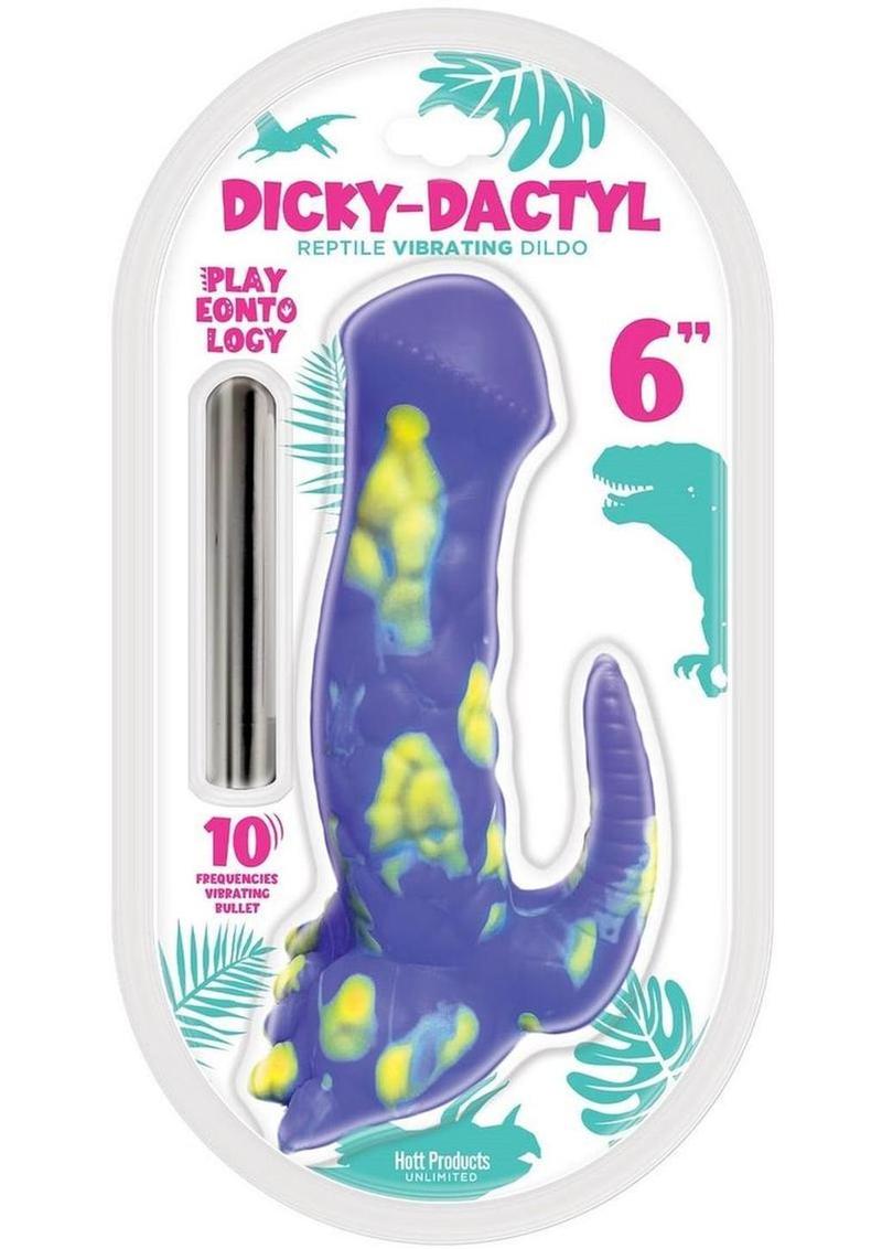 Playeontology Series Dickydactyl Rechargeable Silicone Vibrating Dildo - Purple - 6in