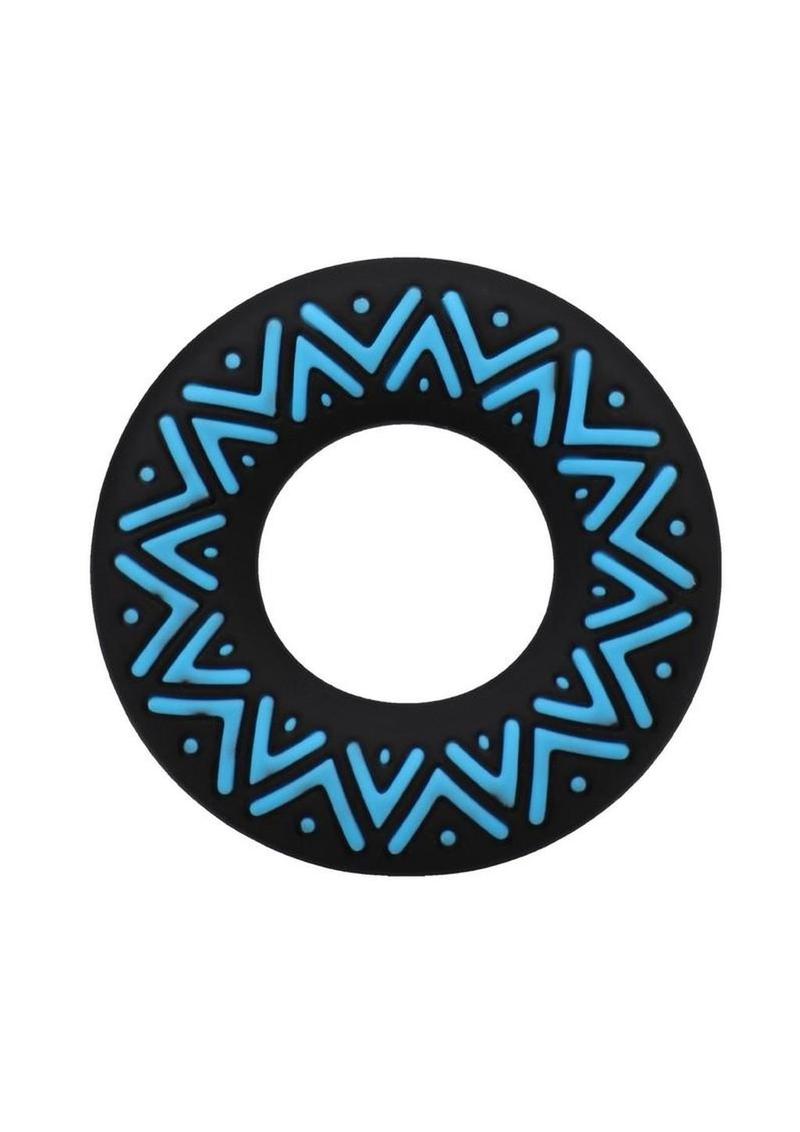 Polynesian Pleasures Hula Loops Silicone Tribal Cock Ring - Black/Blue - 25mm