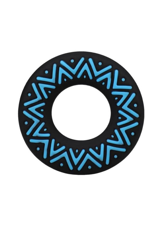Polynesian Pleasures Hula Loops Silicone Tribal Cock Ring - Black/Blue - 25mm